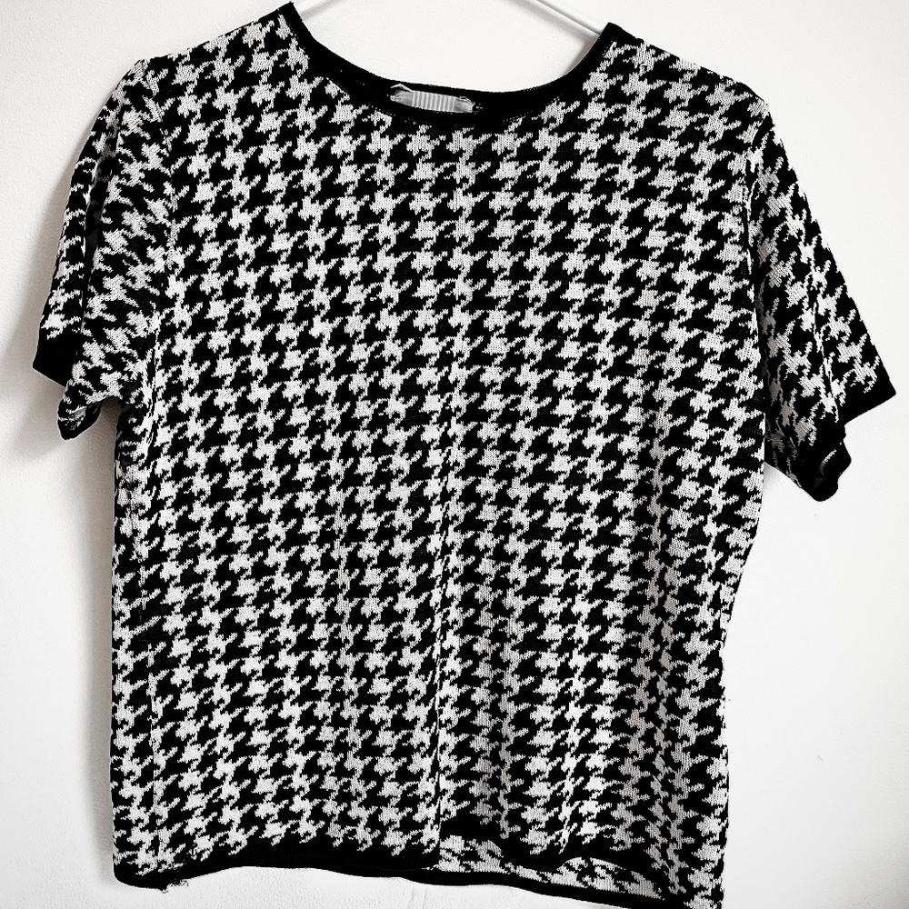 Vintage Clasicos houndstooth knitted tshirt, M/L
